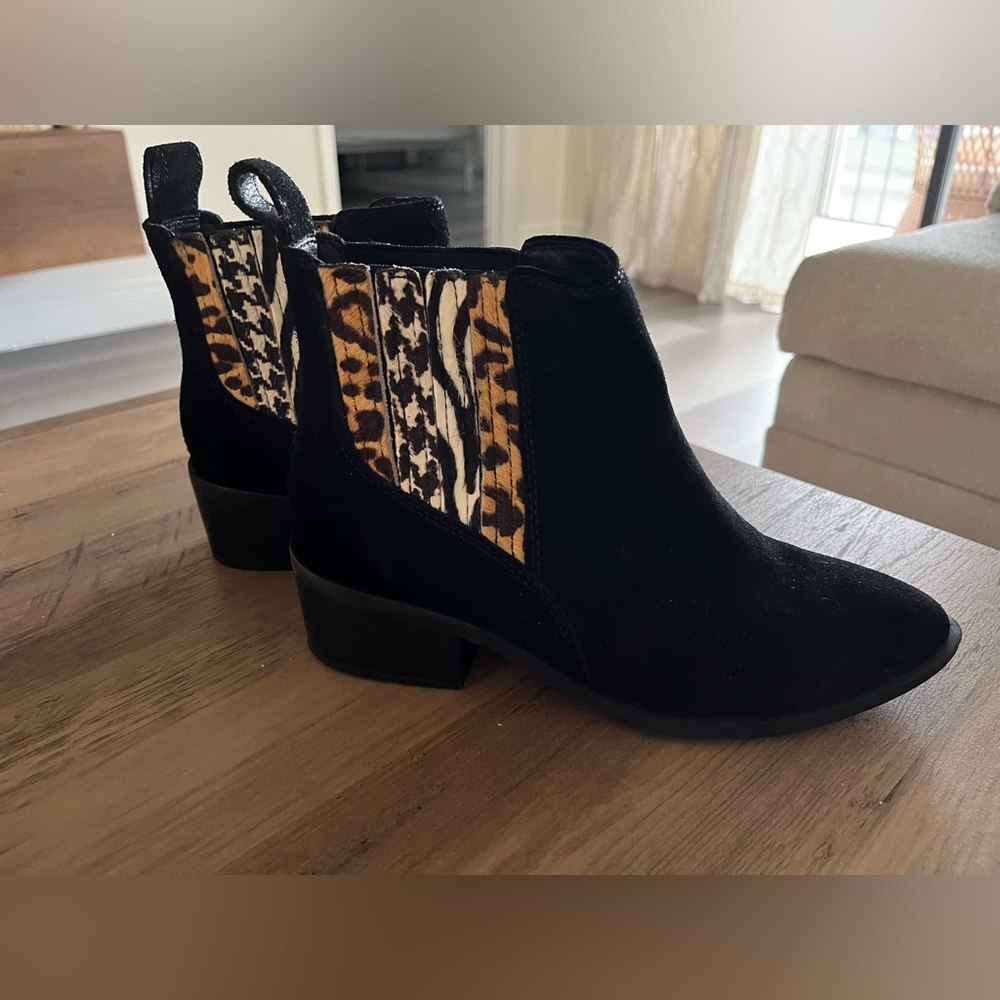 Crown Vintage Black and Brown Ankle Boots with Chunky Heel